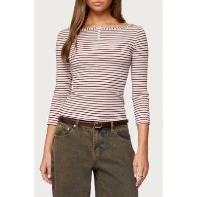 Edikted Avigyle Stripe Long Sleeve Henley Top In Multi