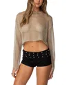 Edikted Aviva Crop Metallic Semisheer Sweater In Gold