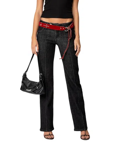 Edikted Avril Black Washed Boot Cut Low Rise Jeans
