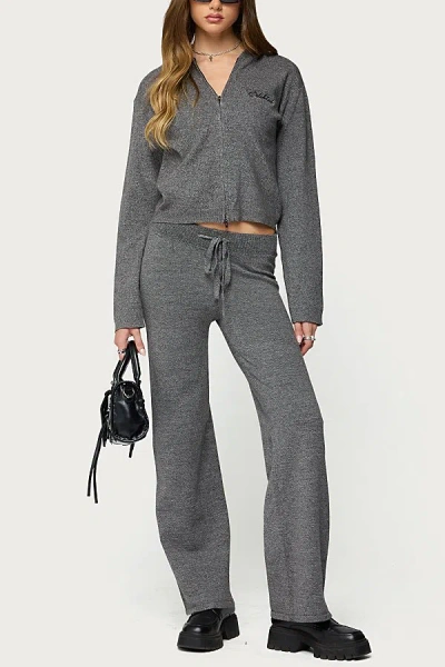 Edikted Ayah Straight Leg Knit Pants In Dark/gray/melange, Women's At Urban Outfitters
