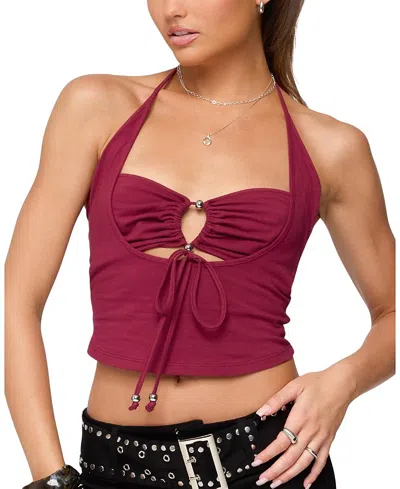 Edikted Ayana Layered Stretch Cotton Halter Top In Burgundy