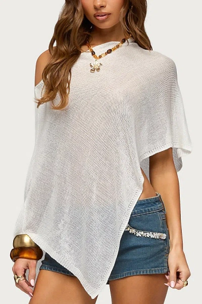 Edikted Azalia Asymmetric Knit Poncho Top In White, Women's At Urban Outfitters