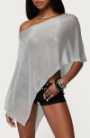 Edikted Azalia Metallic One-shoulder Semisheer Poncho In Silver