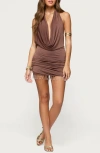 Edikted Backless Beaded Fringe Halter Neck Minidress In Brown