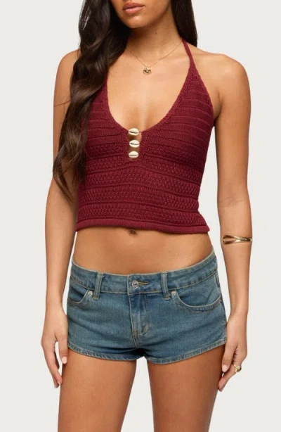 Edikted Backless Coastal Charm Crochet Top In Brown