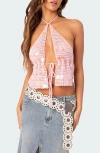 EDIKTED EDIKTED BACKLESS PAILLETTE CROCHET HALTER TOP