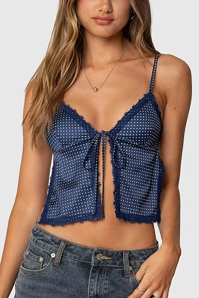 EDIKTED BACKLESS POLKA DOT FLYAWAY TANK TOP IN NAVY, WOMEN'S AT URBAN OUTFITTERS