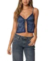 Edikted Backless Satin Effect Polka Dot Top In Navy