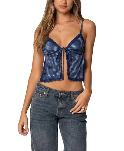 Edikted Backless Satin Effect Polka Dot Top In Navy