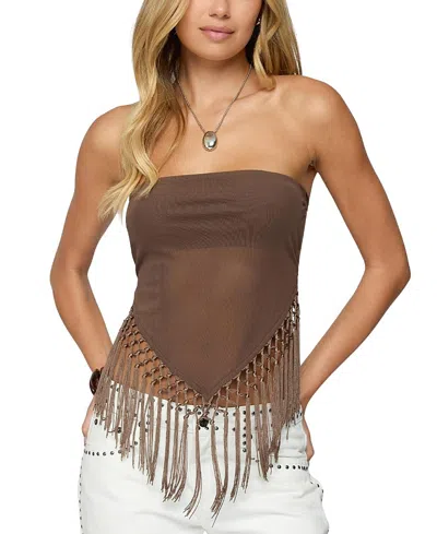 Edikted Backless Sheer Mesh Strapless Top In Brown