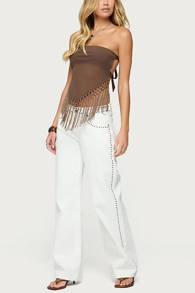 Edikted Backless Sheer Mesh Strapless Top In Brown, Women's At Urban Outfitters