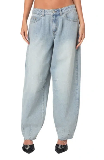 Edikted Baggy Low Rise Raw Hem Balloon Leg Jeans In Light-blue