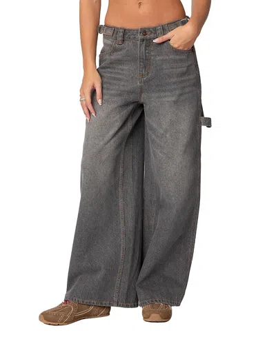 Edikted Baggy Washed Low Rise Carpenter Jeans In Gray-washed
