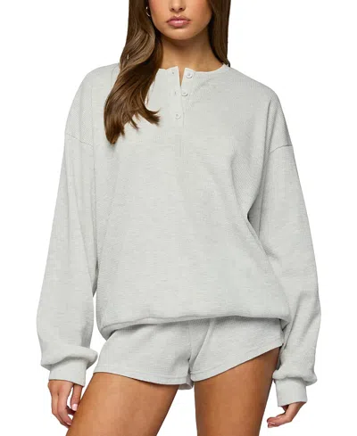 Edikted Baila Waffle Henley Top In Gray
