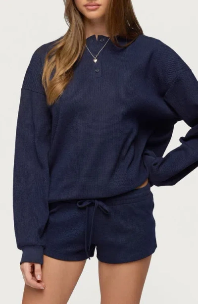 Edikted Baila Waffle Knit Henley Top In Black