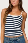Edikted Bailee Striped Ribbed Tank Top In Navy/and/white, Women's At Urban Outfitters