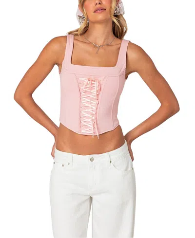Edikted Ballet Baby Lace-up Corset Top In Light-pink