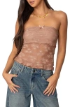 Edikted Ballet Floral Lace Crop Tube Top In Brown