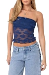 Edikted Ballet Lace Crop Tube Top In Navy