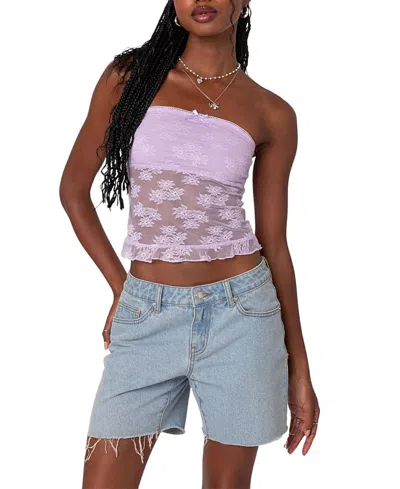 Edikted Ballet Sheer Lace Tube Top In Lilac
