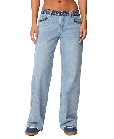 Edikted Bandana Bliss Low Rise Jeans In Blue-washed