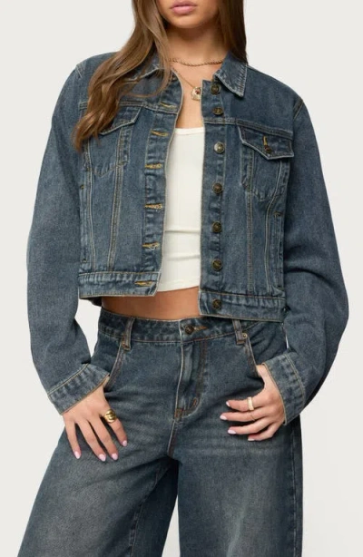 Edikted Barb Crop Nonstretch Denim Jacket In Blue