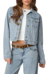 Edikted Barb Denim Crop Trucker Jacket In Light-blue