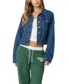 Edikted Barb Denim Crop Trucker Jacket In Blue Washed
