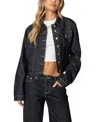 Edikted Barb Crop Denim Trucker Jacket In Indigo Blue Raw Washed