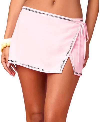Edikted Barbie Linen Look Wrap Mini Skirt In Pink