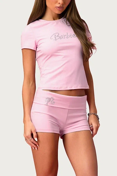 Edikted Barbie Rhinestone Foldover Shorts In Light/pink, Women's At Urban Outfitters