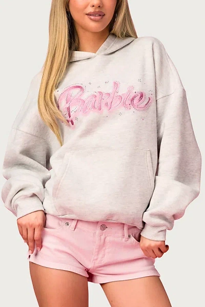 Edikted Barbie Rhinestone Oversized Hoodie In Light/gray/melange, Women's At Urban Outfitters