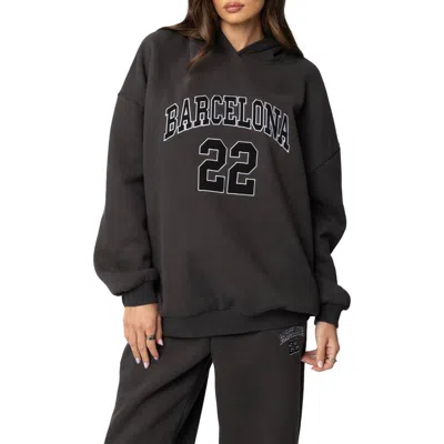 Edikted Barcelona Oversize Graphic Hoodie In Dark-gray
