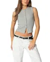 Edikted Basel Front Button Rib Crop Top In Gray Melange