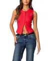 Edikted Basel Front Button Rib Crop Top In Red