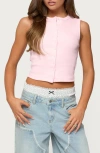 Edikted Basel Front Button Rib Crop Top In Pink