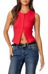 Edikted Basel Front Button Rib Crop Top In Red
