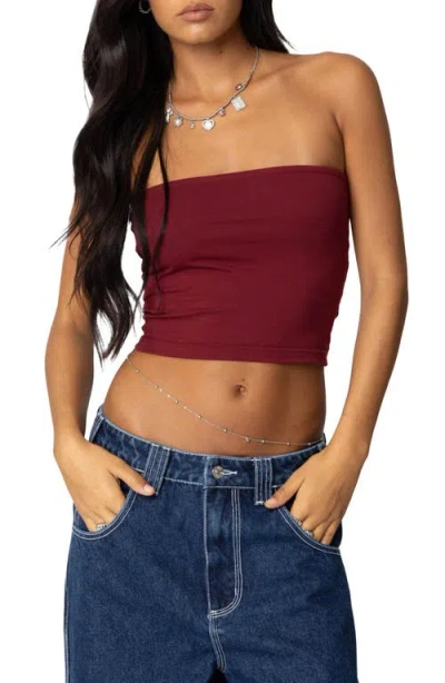 Edikted Basic Crop Tube Top In Burgundy