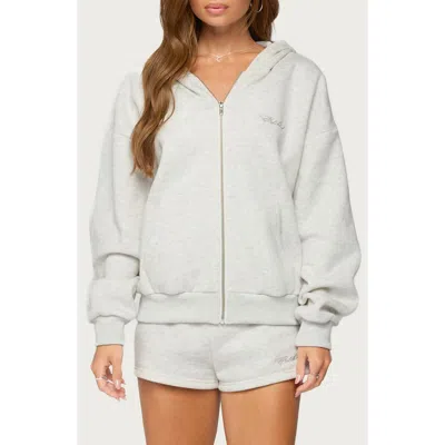 Edikted Basic Girl Cotton Blend Zip-up Hoodie In White