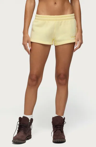Edikted Basic Girl Low Rise Cotton Blend Sweat Shorts In Yellow
