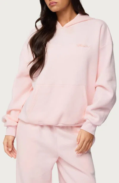 Edikted Basic Girl Oversize Fleece Logo Hoodie In Pink