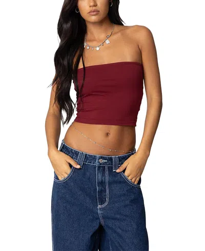 Edikted Basic Crop Tube Top In Burgundy