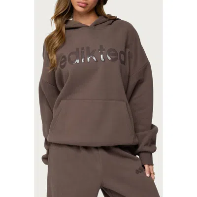 Edikted Be  Logo Hoodie In Brown