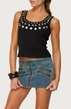 Edikted Beach Babe Pearly Button Tank In Black