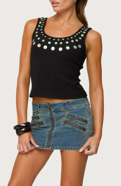 Edikted Beach Babe Pearly Button Tank In Black
