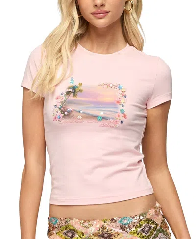Edikted Beach Babe Sequin T-shirt In Pink