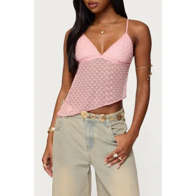 Edikted Beaded Asymmetric Open Back Mesh Top In Pink