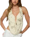 Edikted Beaded Chiffon Backless Cowl Neck Top In Neutral