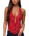Edikted Beaded Cowl Neck Open Back Halter Top In Red