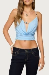 Edikted Beaded Deep Cowl Neck Backless Top In Blue